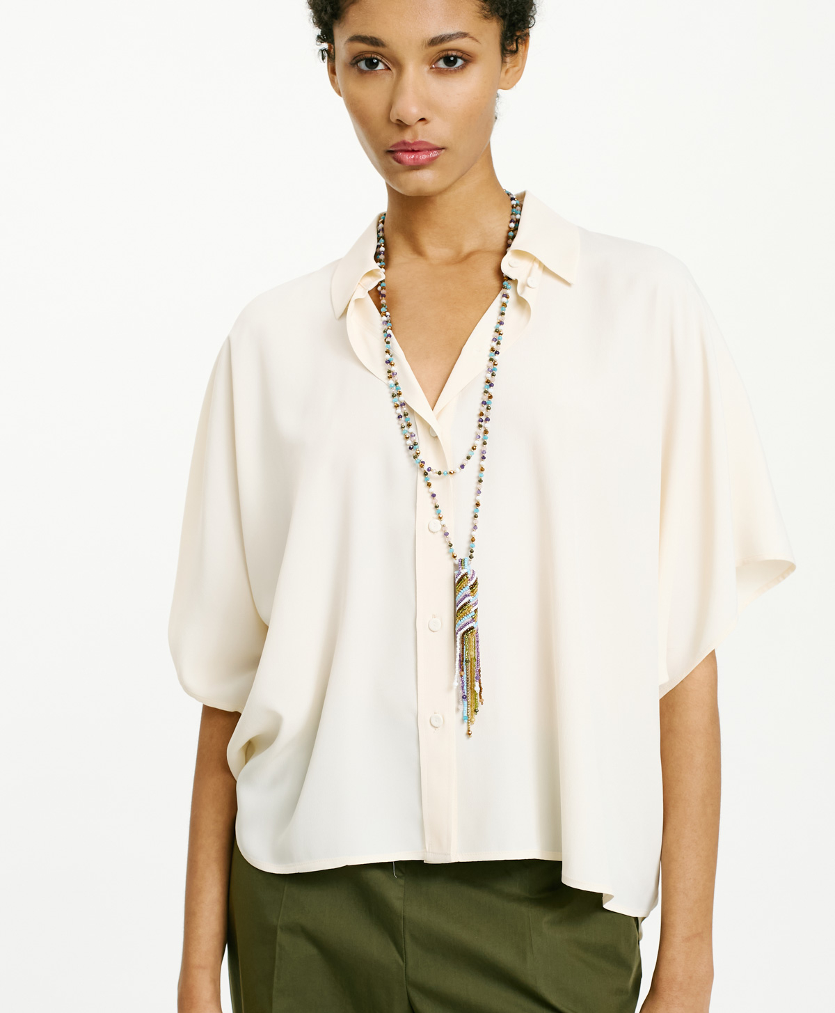 BROOKLYN SHIRT IN SOLID COLOUR ACETATE/SILK - CREAM - Clothing - Momonì