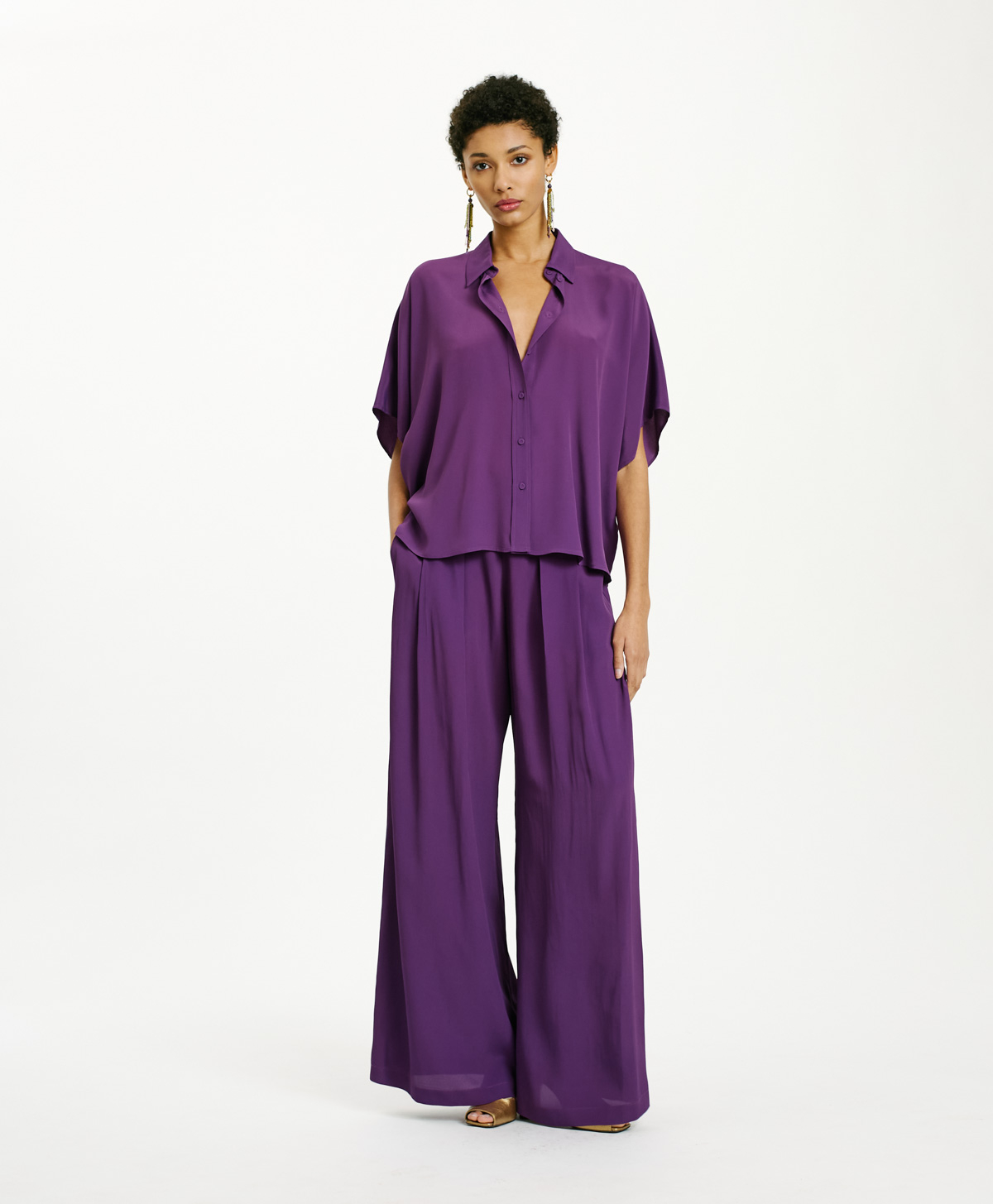 BROOKLYN SHIRT IN SOLID COLOUR ACETATE/SILK - VIOLET - Clothing - Momonì