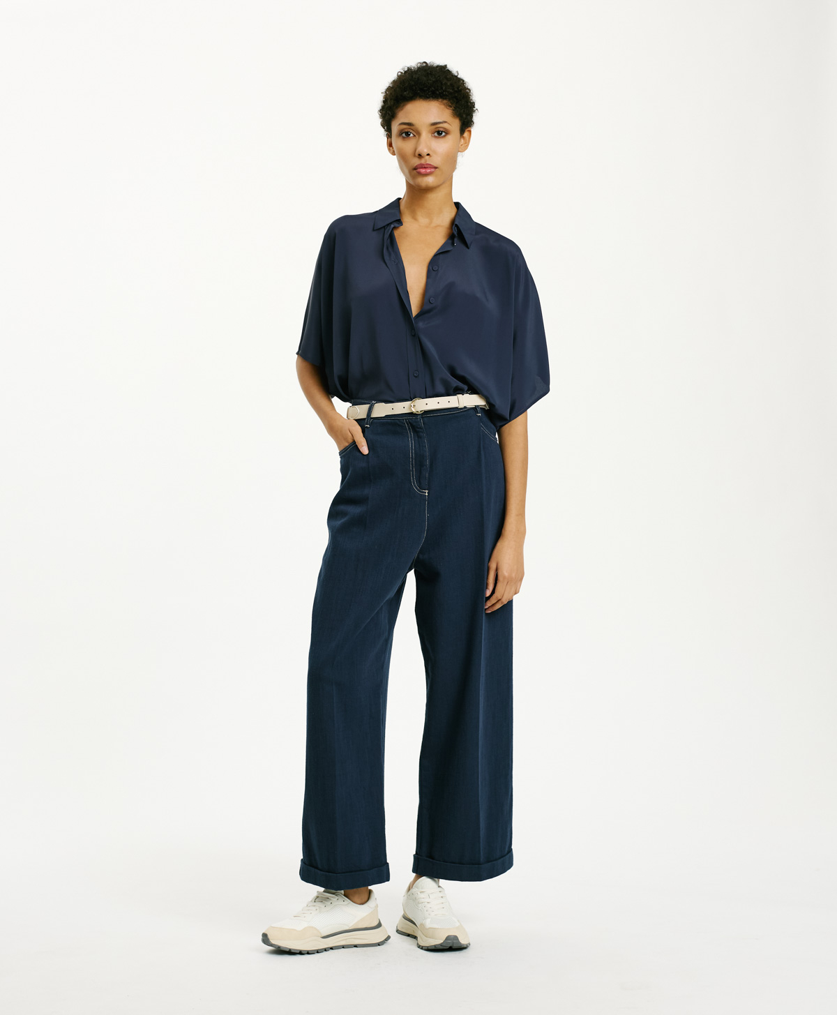 BROOKLYN SHIRT IN SOLID COLOUR ACETATE/SILK - NIGHT BLUE - Momonì