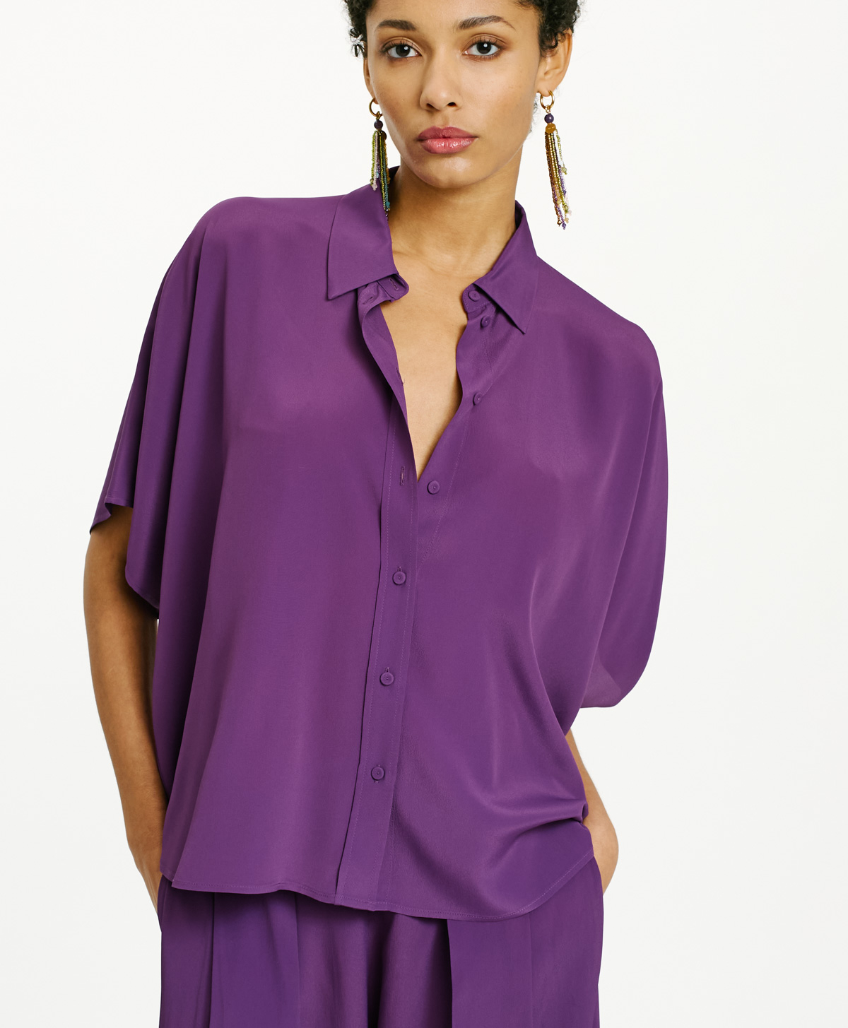 BROOKLYN SHIRT IN SOLID COLOUR ACETATE/SILK - VIOLET - Momonì