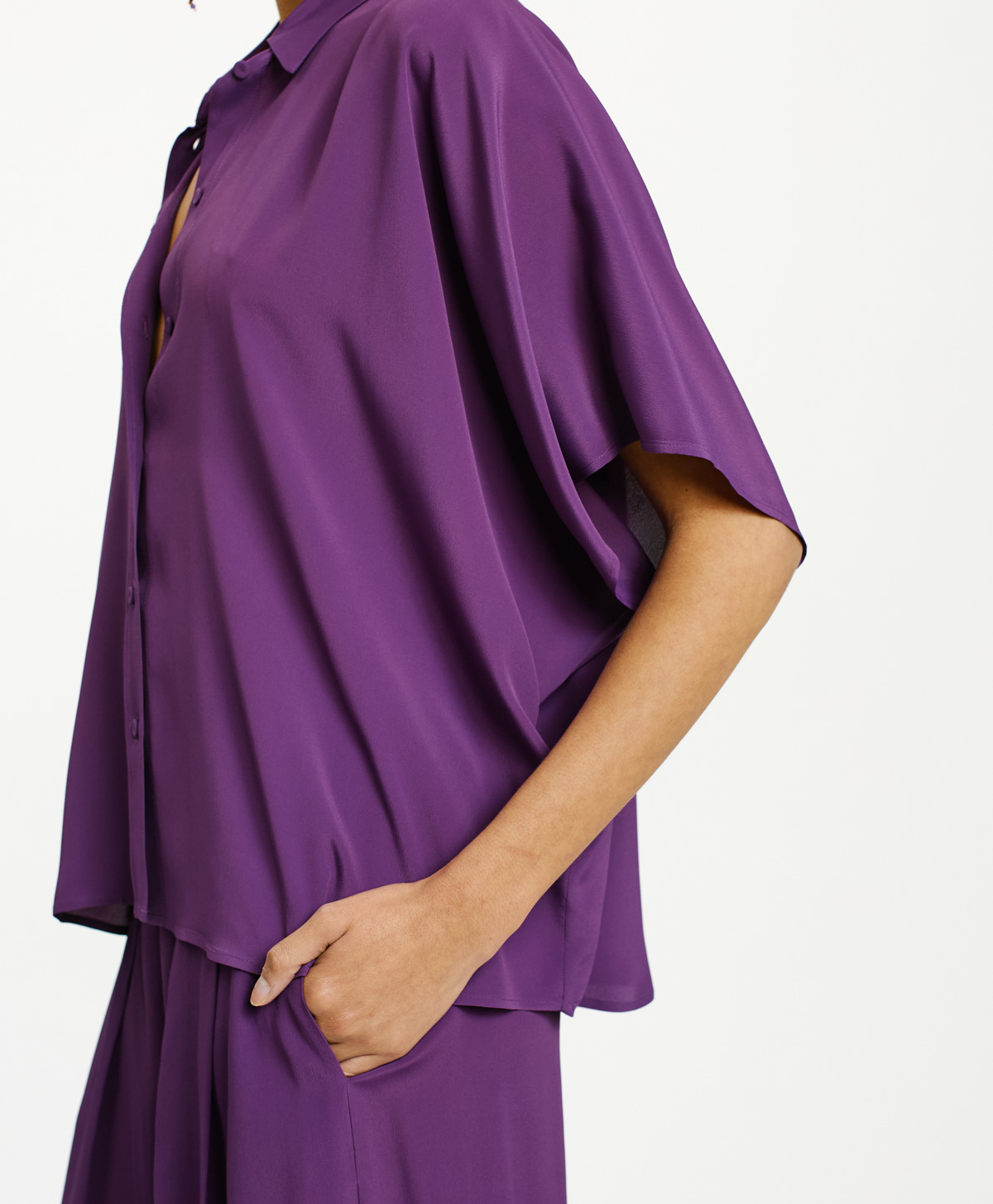 BROOKLYN SHIRT IN SOLID COLOUR ACETATE/SILK - VIOLET - Momonì