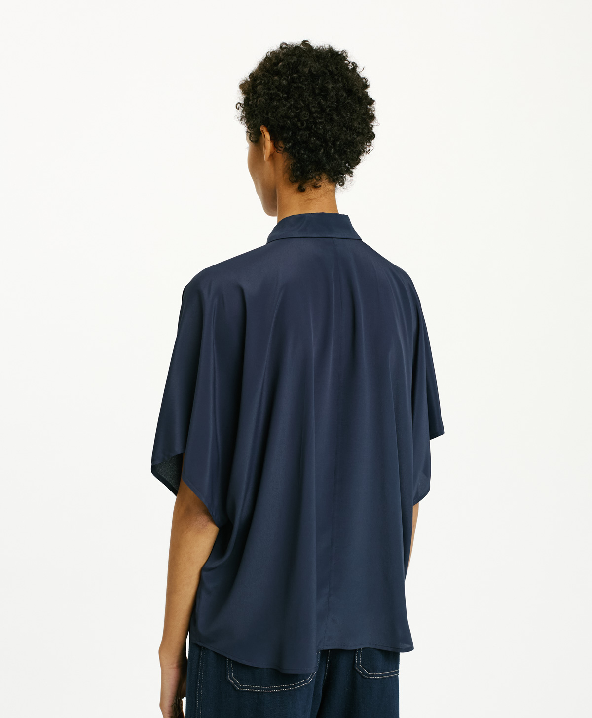 CAMISA BROOKLYN EN ACETATO SEDA LISA - AZUL NOCHE - Momonì