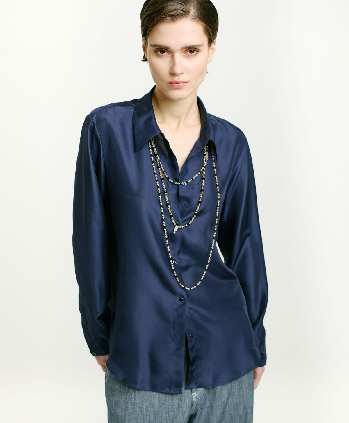 CAMICIA ALICIA IN HABUTAI DI SETA - BLU NAVY - Clothing - Momonì