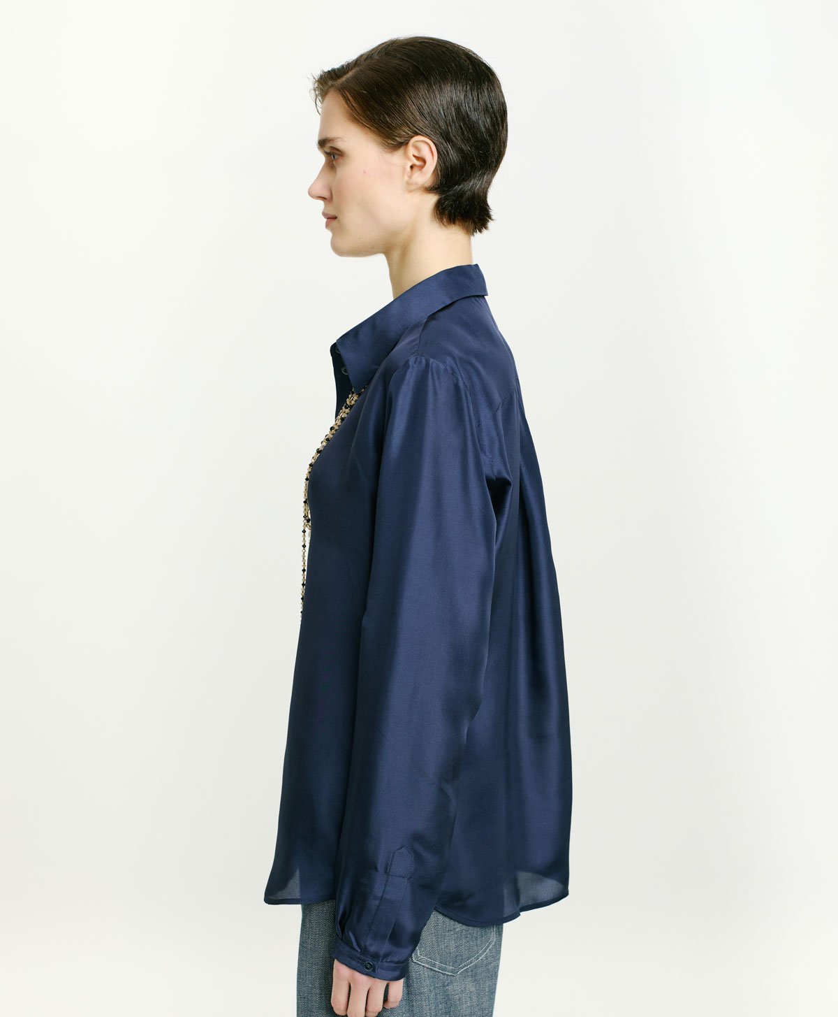 CHEMISIER ALICIA EN HABOTAI DE SOIE - BLEU NAVY - Momonì