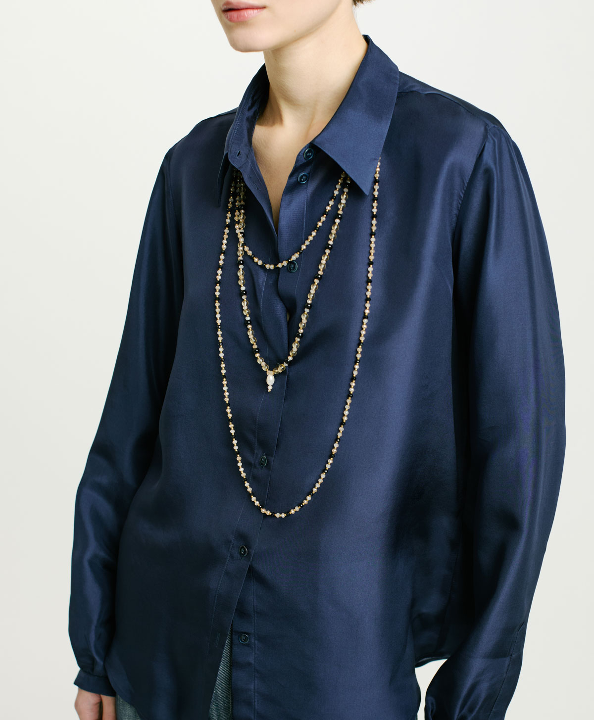 CHEMISIER ALICIA EN HABOTAI DE SOIE - BLEU NAVY - Momonì