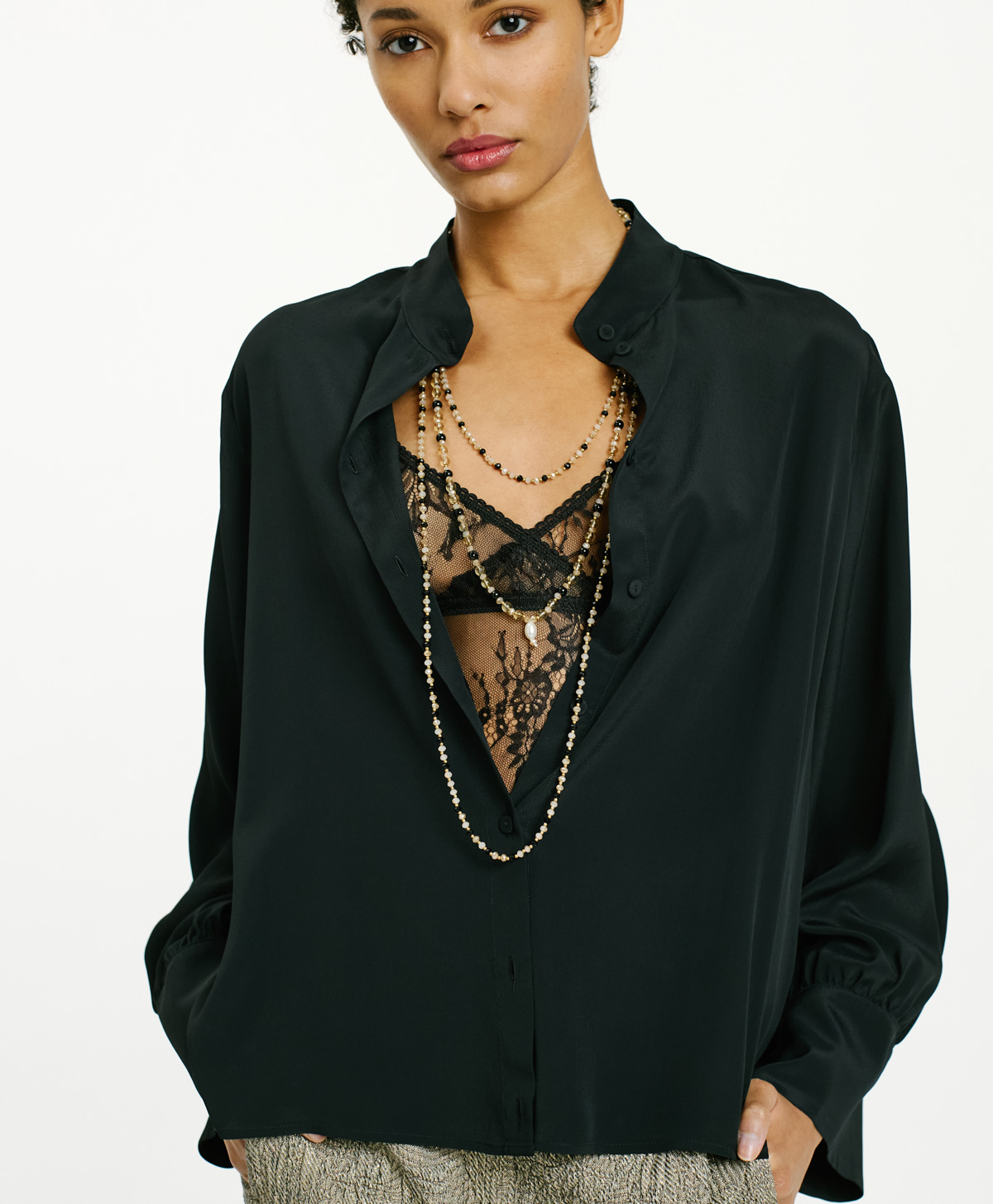 FRANKLYN SHIRT IN SOLID COLOUR ACETATE/SILK - BLACK - Momonì