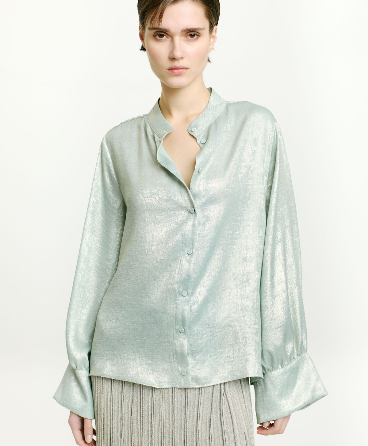FRANKLIN SHIRT IN FLUID LAMINATED FABRIC - AQUAMARINE - Momonì