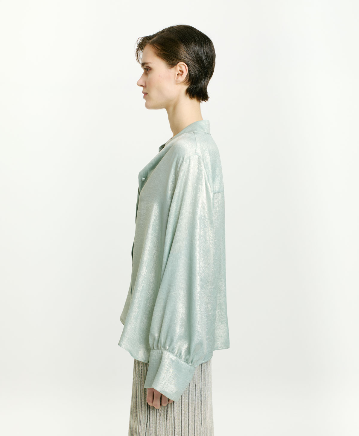 FRANKLIN SHIRT IN FLUID LAMINATED FABRIC - AQUAMARINE - Momonì