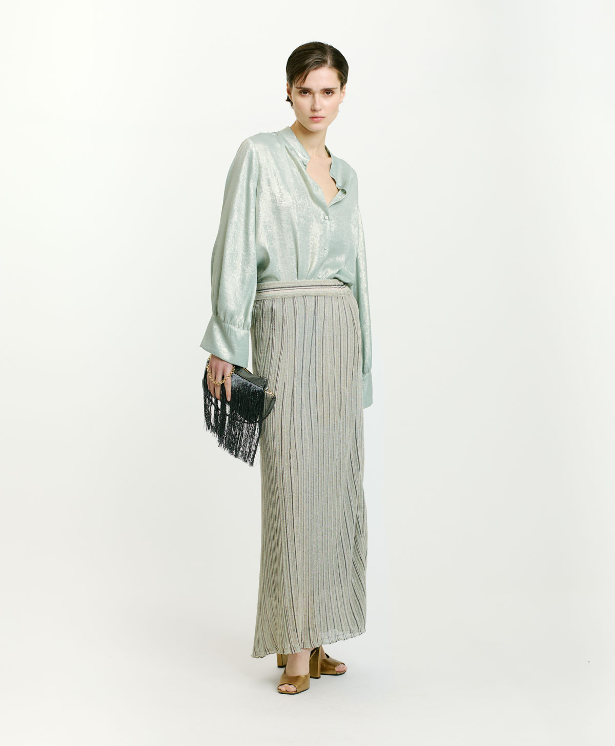 FRANKLIN SHIRT IN FLUID LAMINATED FABRIC - AQUAMARINE - Clothing - Momonì