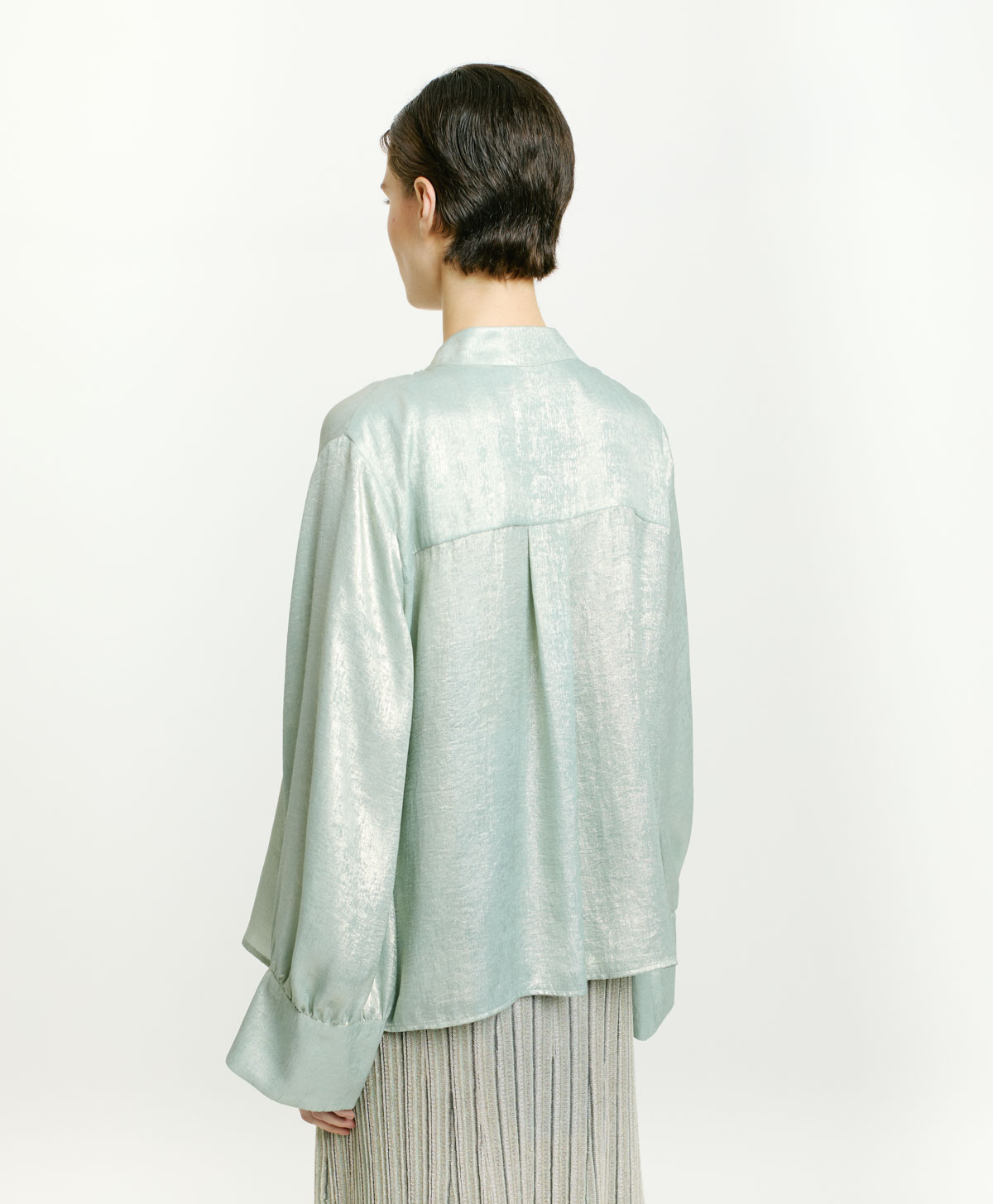 FRANKLIN SHIRT IN FLUID LAMINATED FABRIC - AQUAMARINE - Momonì