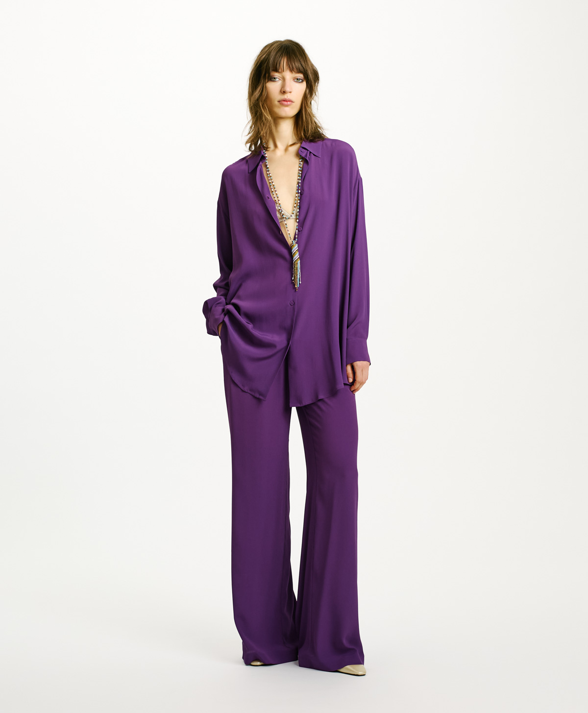 HAMACAS SHIRT IN ACETATE SILK - VIOLET - Clothing - Momonì