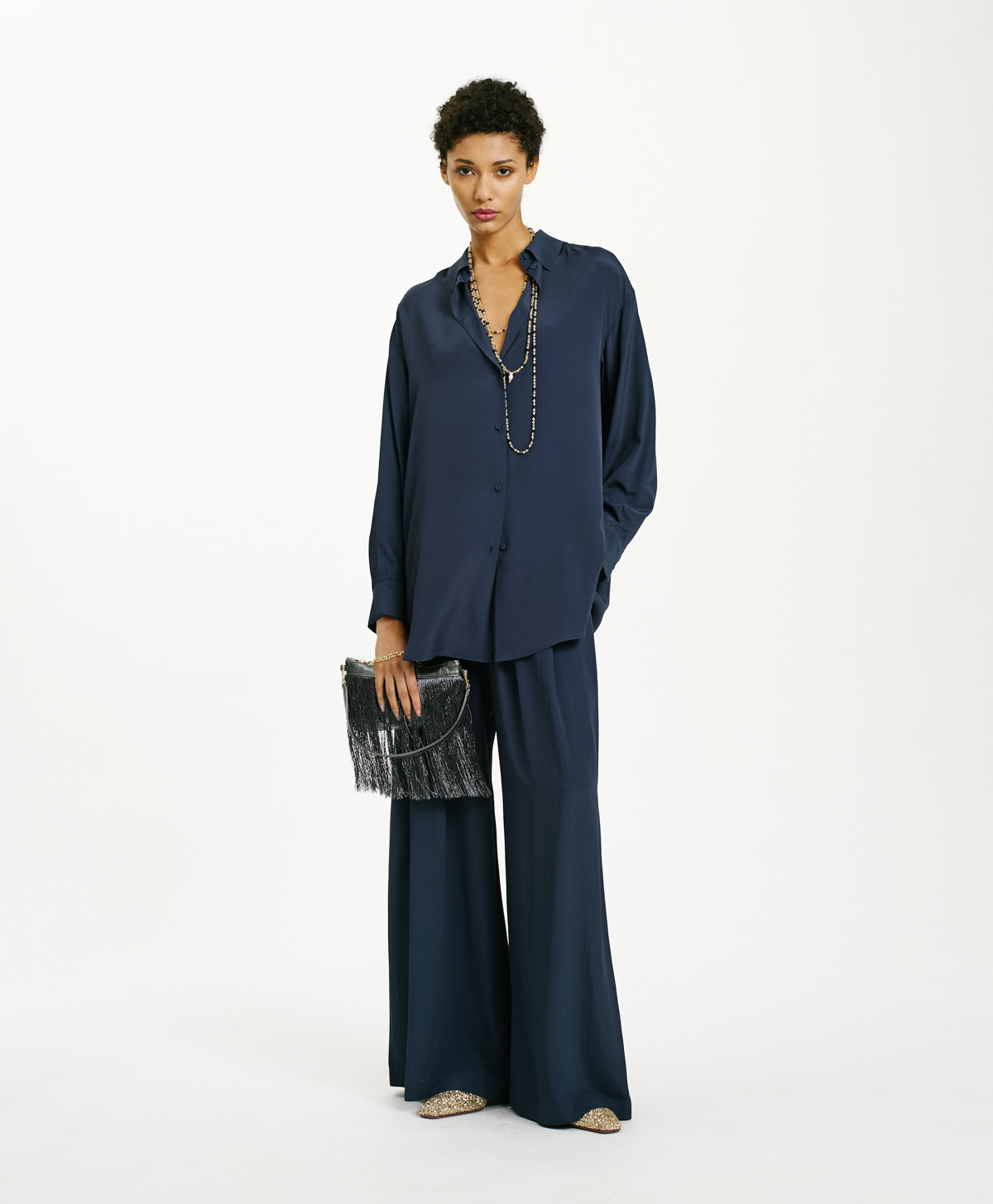 CAMICIA HAMACAS IN ACETATO SETA - BLU NOTTE - Clothing - Momonì