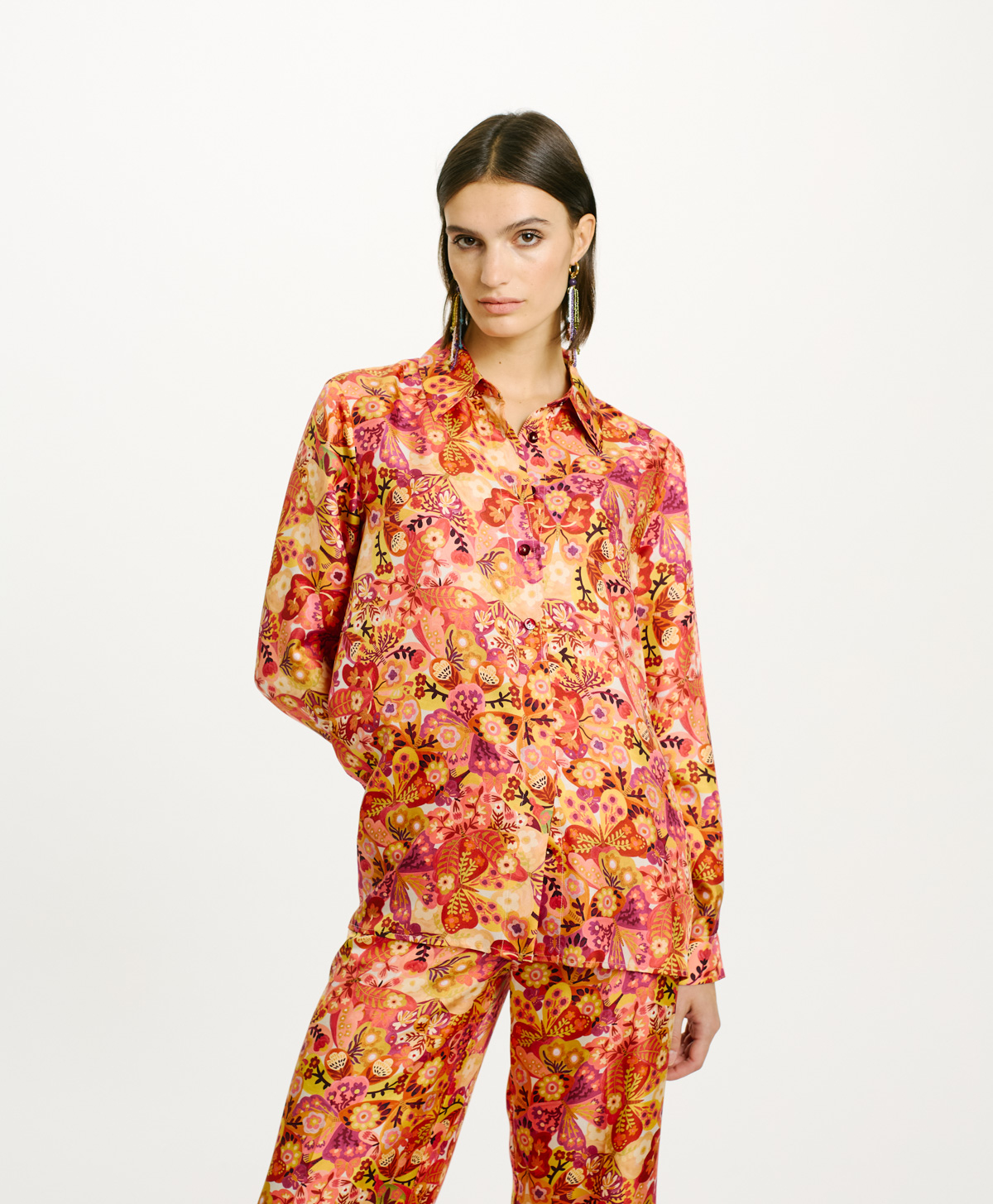 PAPAYA SHIRT IN PRINTED SILK TWILL - PINK/BORDEAUX - Clothing - Momonì