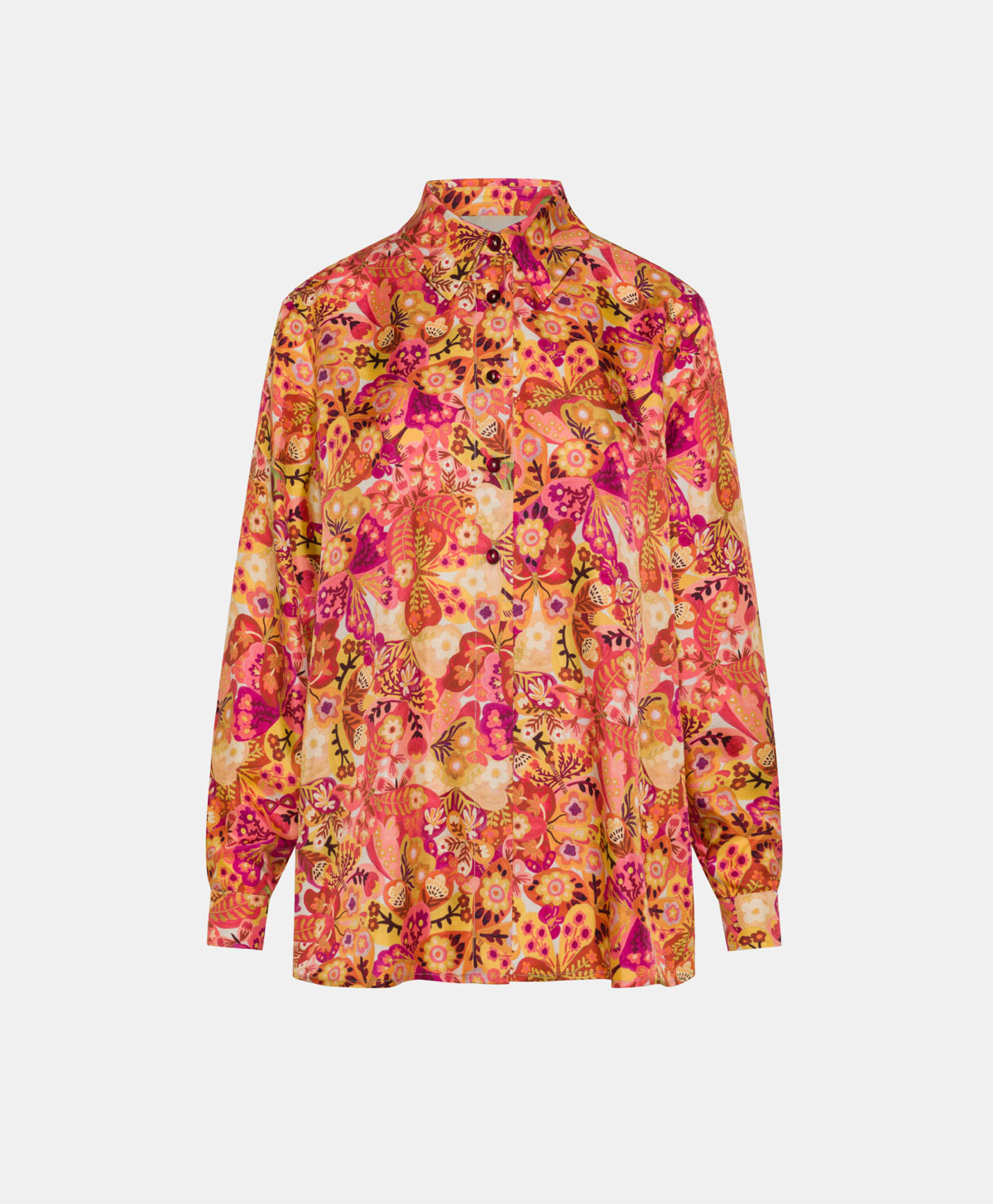 CHEMISE PAPAYA EN SERGÉ DE SOIE IMPRIMÉ - ROSE/BORDEAUX - Clothing - Momonì