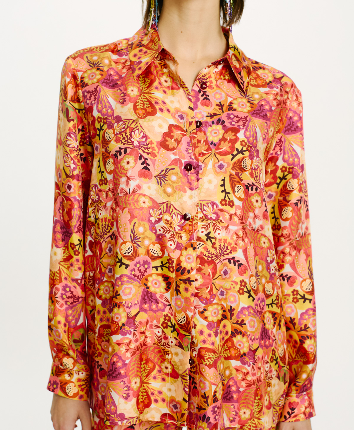 PAPAYA SHIRT IN PRINTED SILK TWILL - PINK/BORDEAUX - Momonì