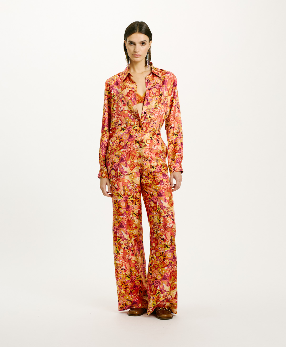 PAPAYA SHIRT IN PRINTED SILK TWILL - PINK/BORDEAUX - Momonì