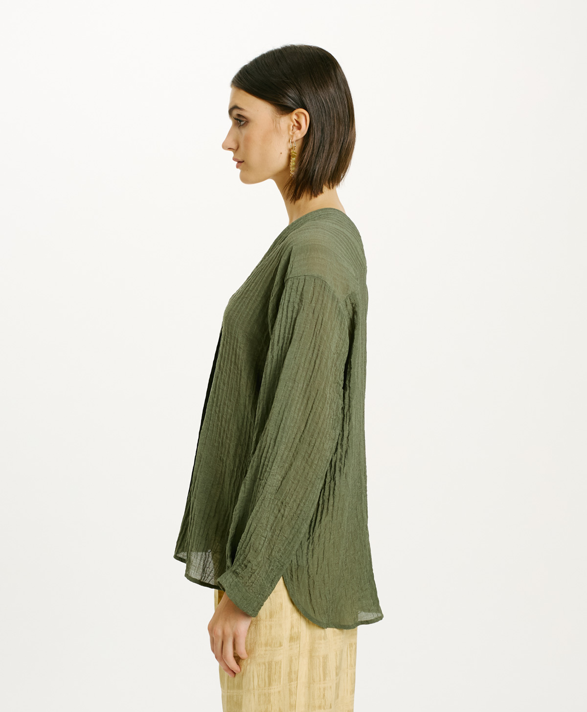 SERRANIA SHIRT IN GOFFERED VISCOSE - SAGE GREEN - Momonì