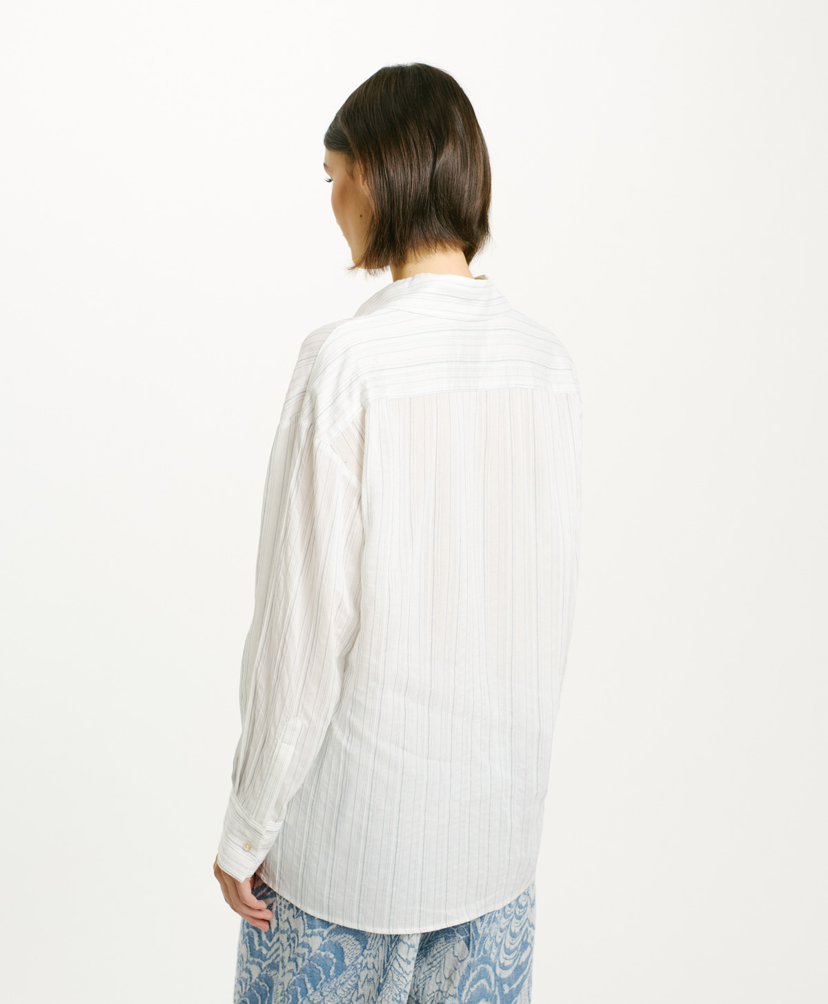 CHEMISIER TITI EN VISCOSE DE SOIE/COTON - CRÈME/BLEU - Momonì