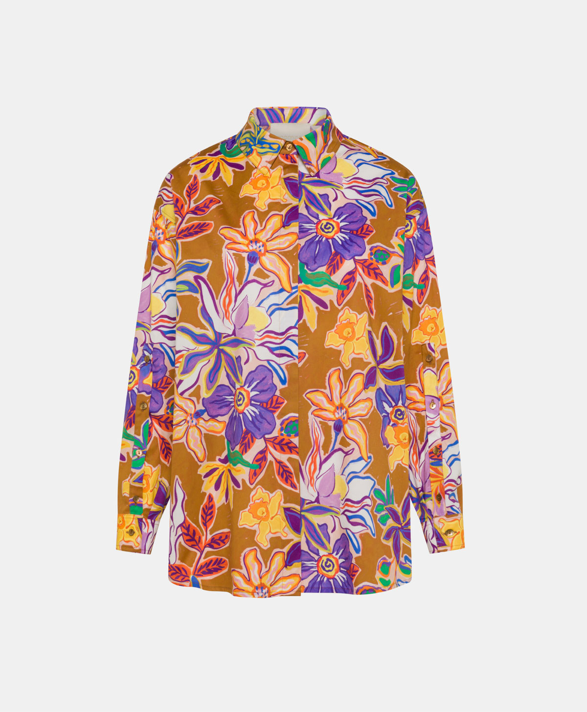 IWAKI SHIRT IN STRETCH POPLIN - TOBACCO/PURPLE - Momonì