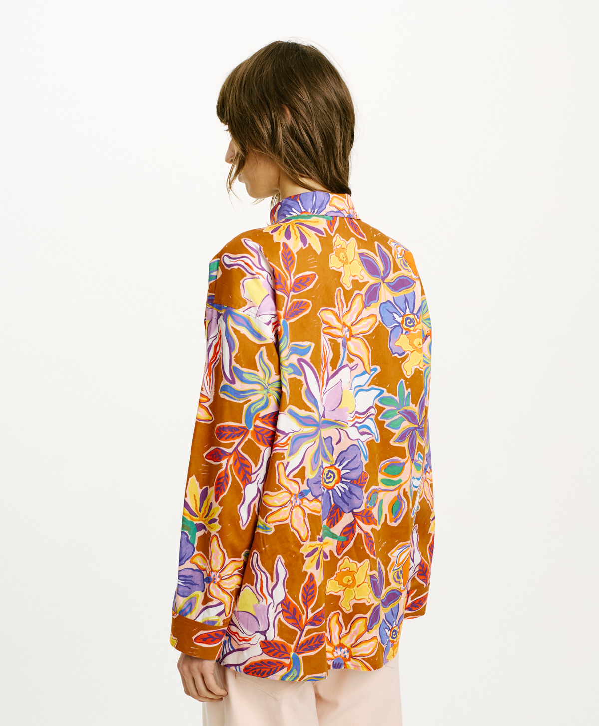IWAKI SHIRT IN STRETCH POPLIN - TOBACCO/PURPLE - Momonì