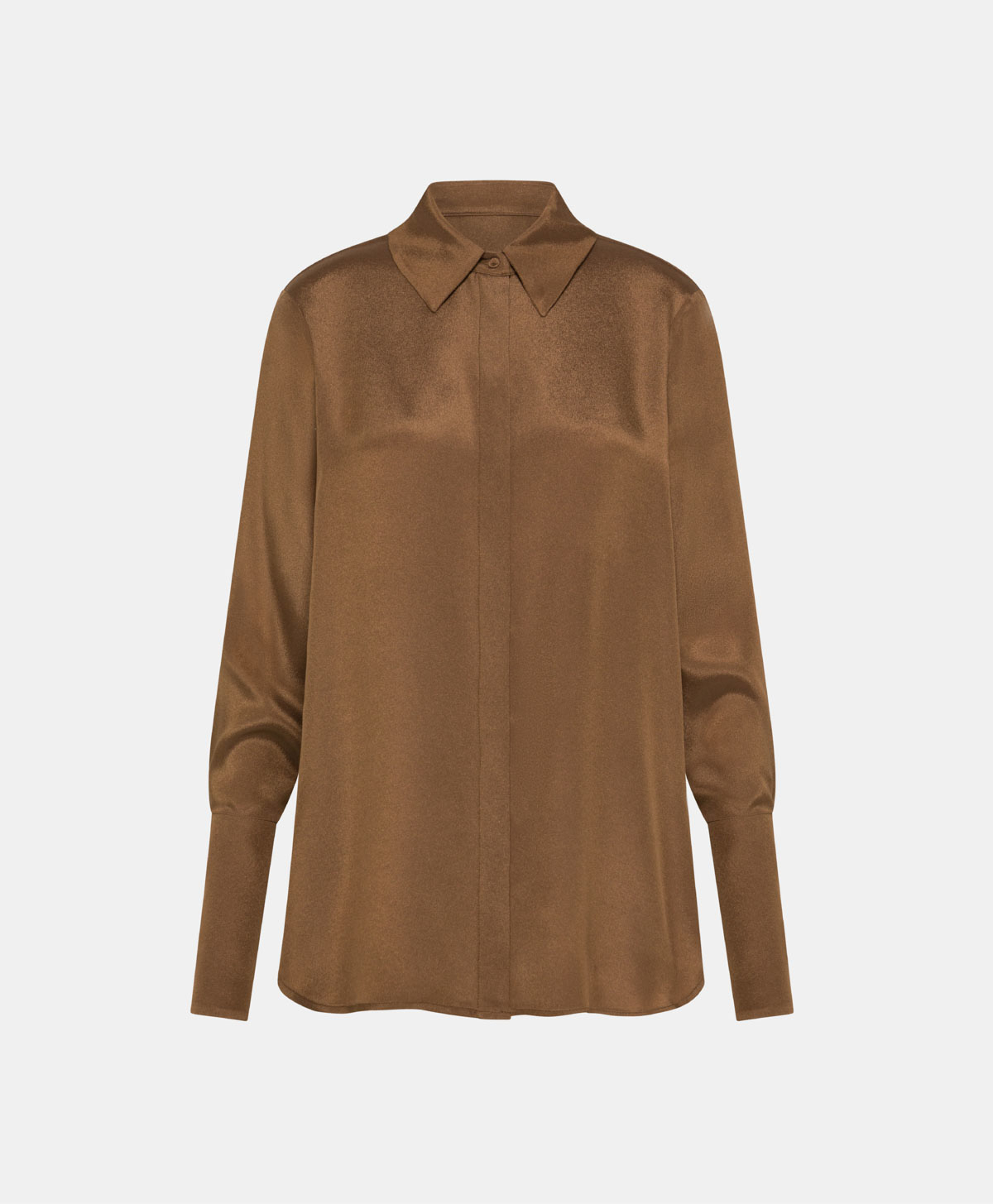 TENA SHIRT IN SOLID COLOUR ACDETATE SILK BLEND CREPE - TOBACO - Clothing - Momonì