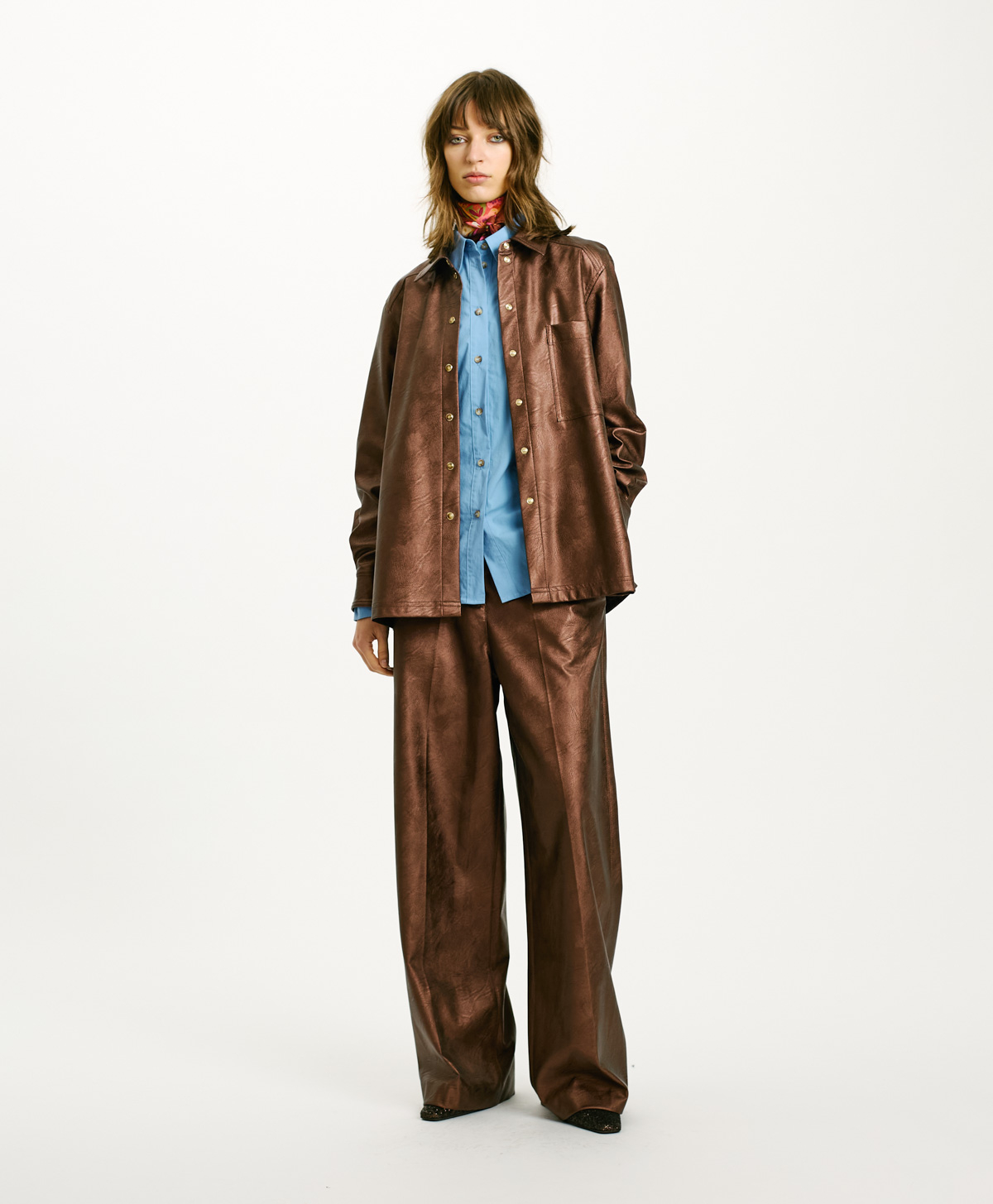 AURA SHIRT IN ECO-LEATHER - CHOCOLATE - Clothing - Momonì
