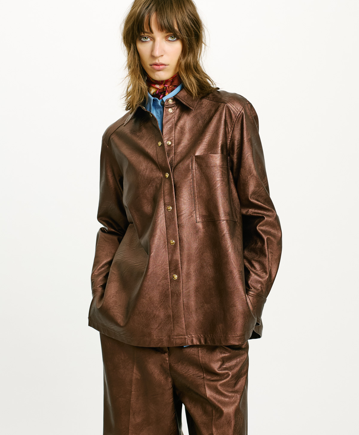 CHEMISE AURA EN ÉCO-CUIR - CHOCOLAT - Momonì