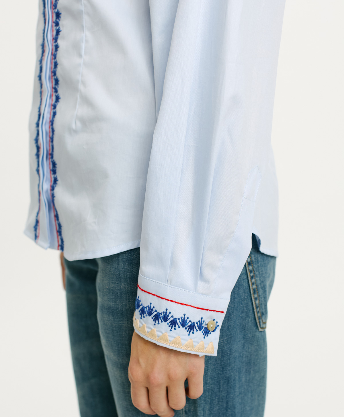 CHEMISIER ABA EN FIL À FIL DE COTON BRODÉ - BLEU CLAIR - Momonì