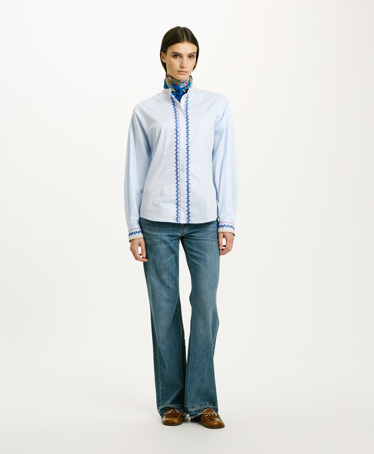 ABA SHIRT IN EMBROIDERED FIL A' FIL COTTON - SKY BLUE - Clothing - Momonì