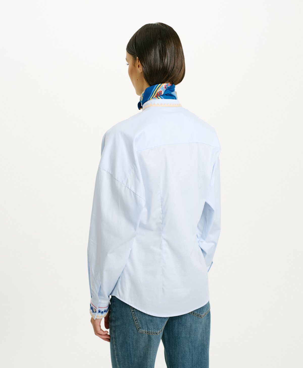 CHEMISIER ABA EN FIL À FIL DE COTON BRODÉ - BLEU CLAIR - Momonì