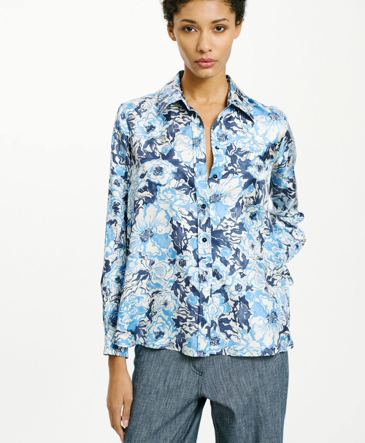 ARLES SHIRT IN PRINTED SILK TWILL - BLU/BLUETTE - Momonì