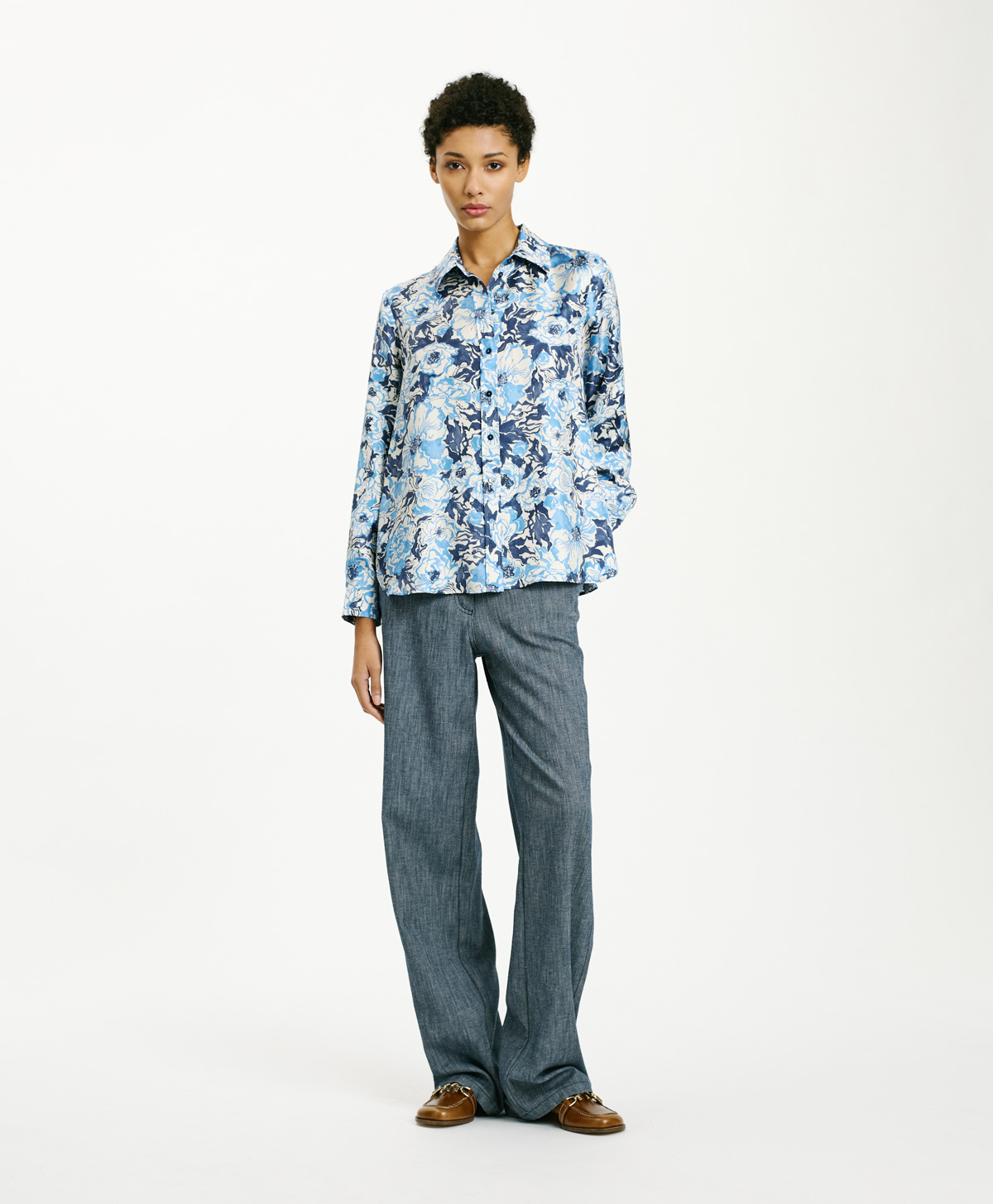 ARLES SHIRT IN PRINTED SILK TWILL - BLU/BLUETTE - Momonì