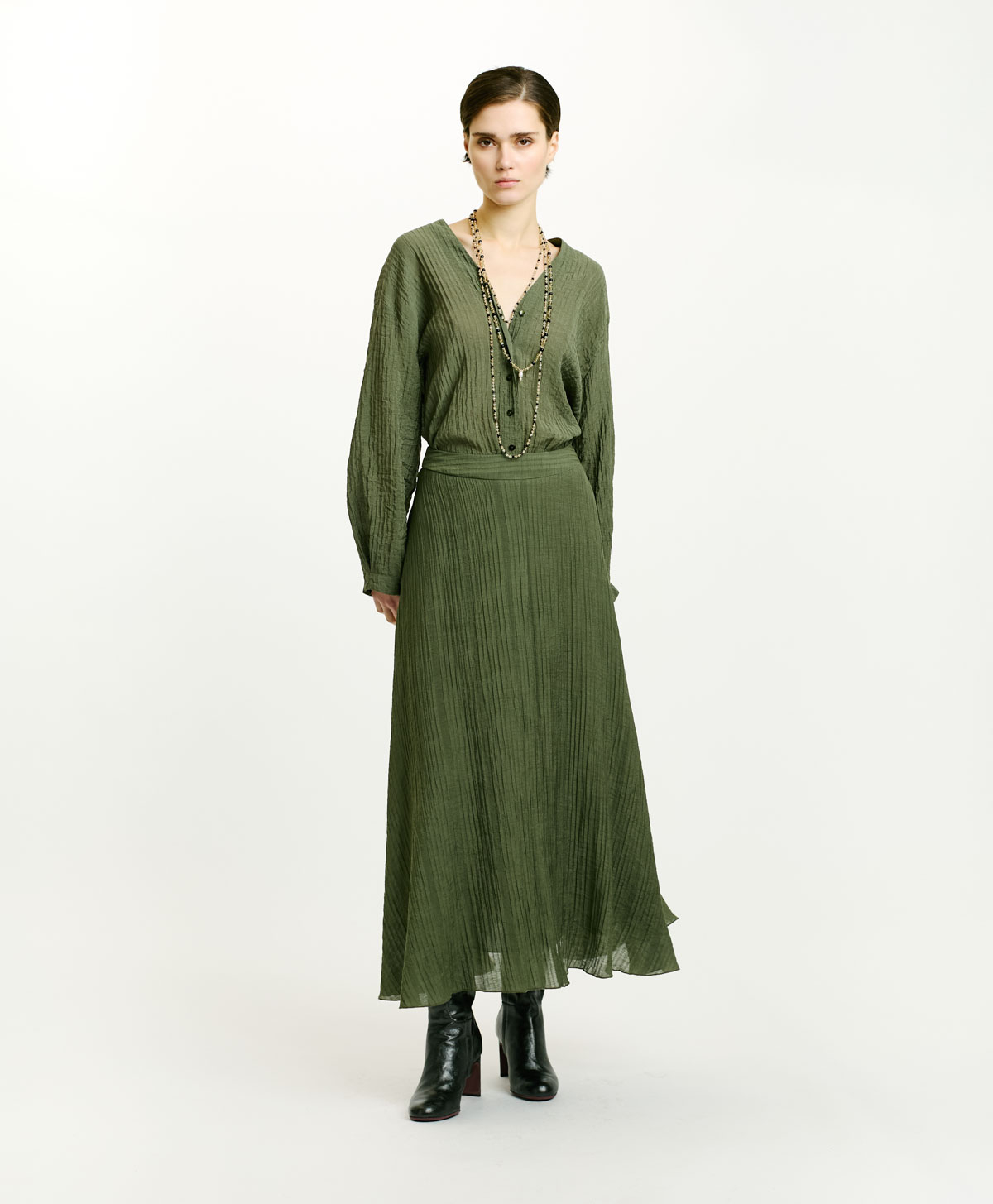 GONNA CORRAL IN GOFFRATO OPERATO - VERDE SALVIA - Clothing - Momonì