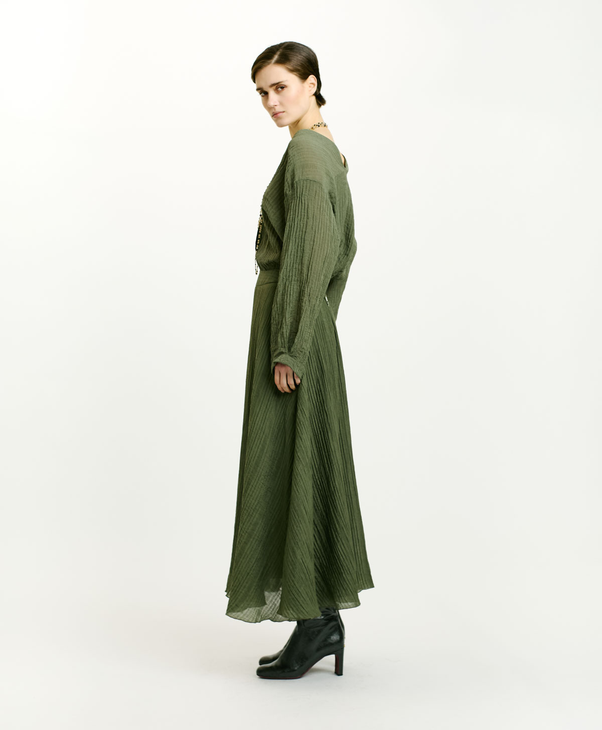 CORRAL SKIRT IN GOFFERED VISCOSE - SAGE GREEN - Momonì