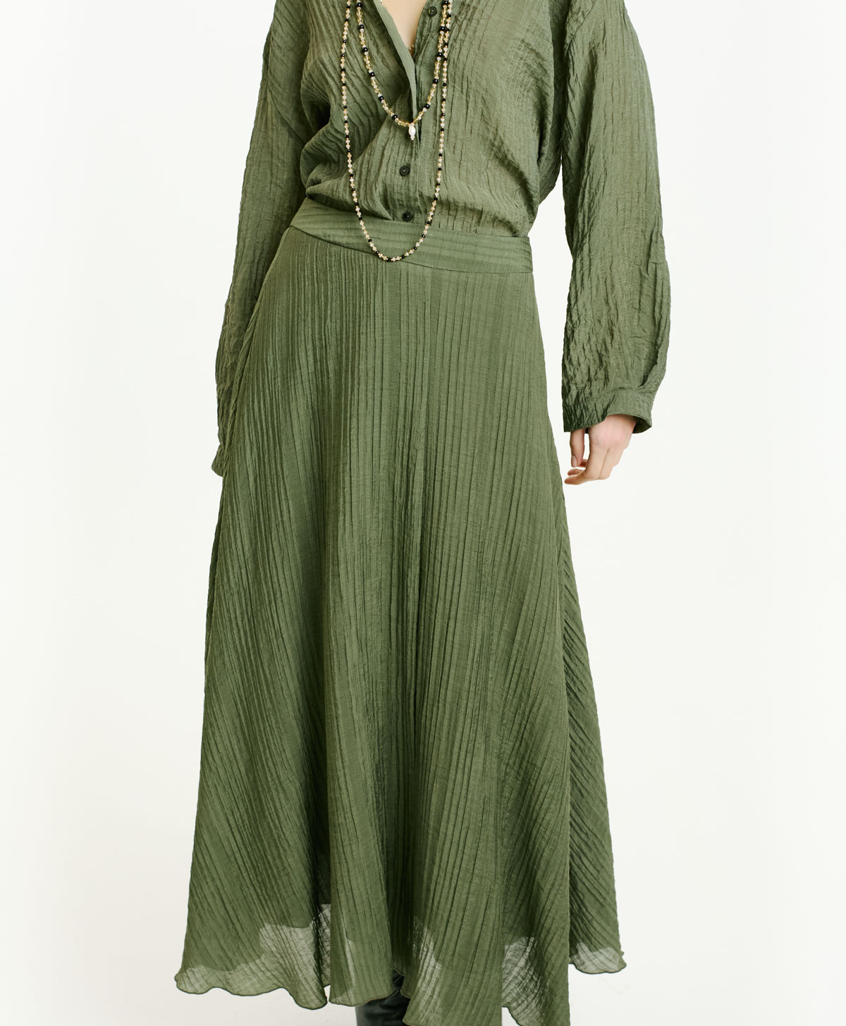 CORRAL SKIRT IN GOFFERED VISCOSE - SAGE GREEN - Momonì