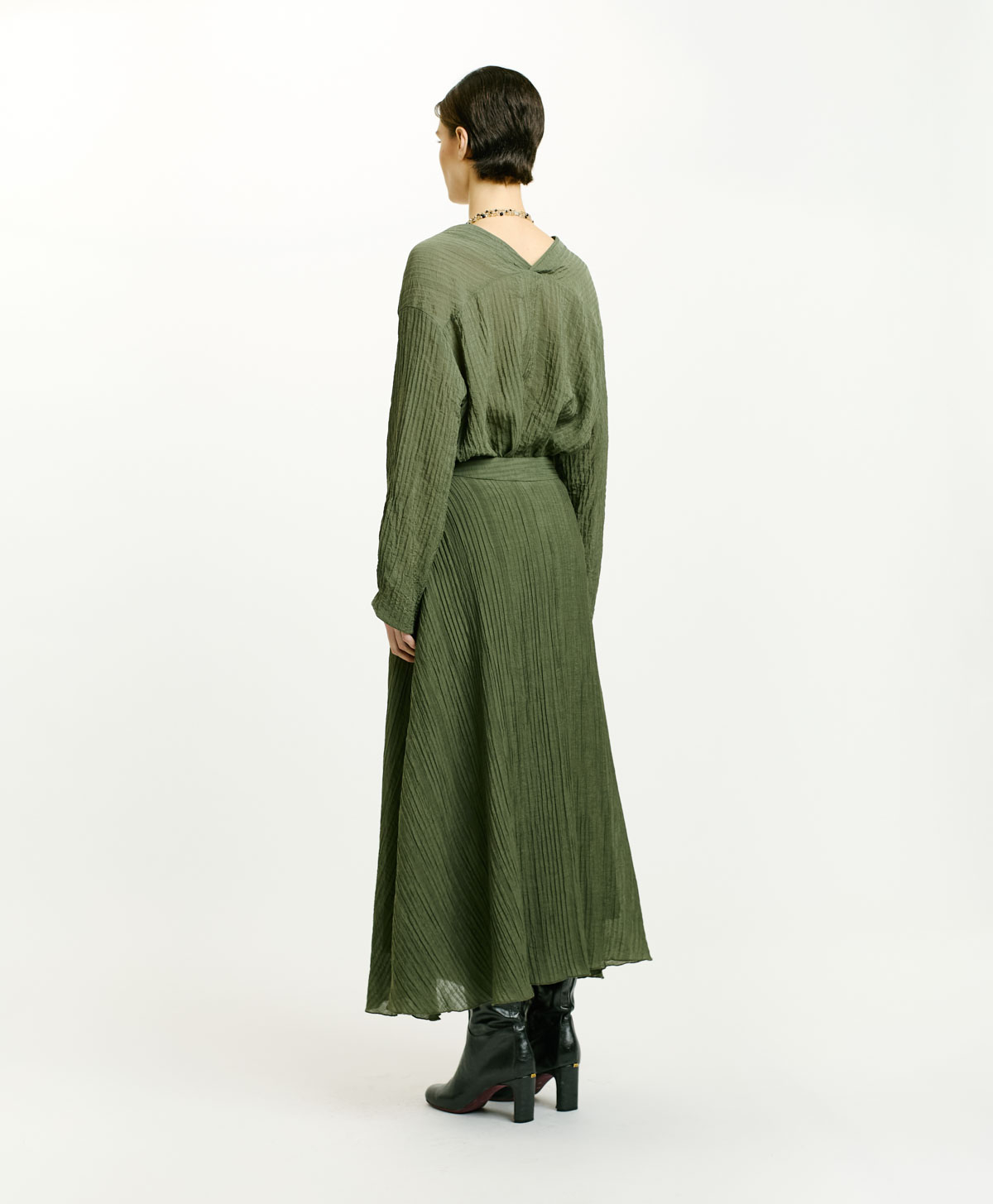 CORRAL SKIRT IN GOFFERED VISCOSE - SAGE GREEN - Momonì