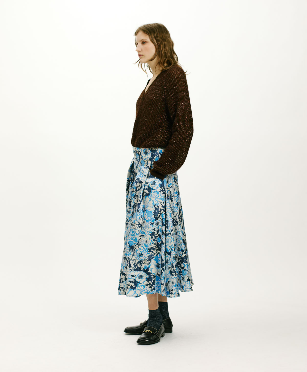 PIYA SKIRT IN PRINTED SILK TWILL - BLU/BLUETTE - Momonì