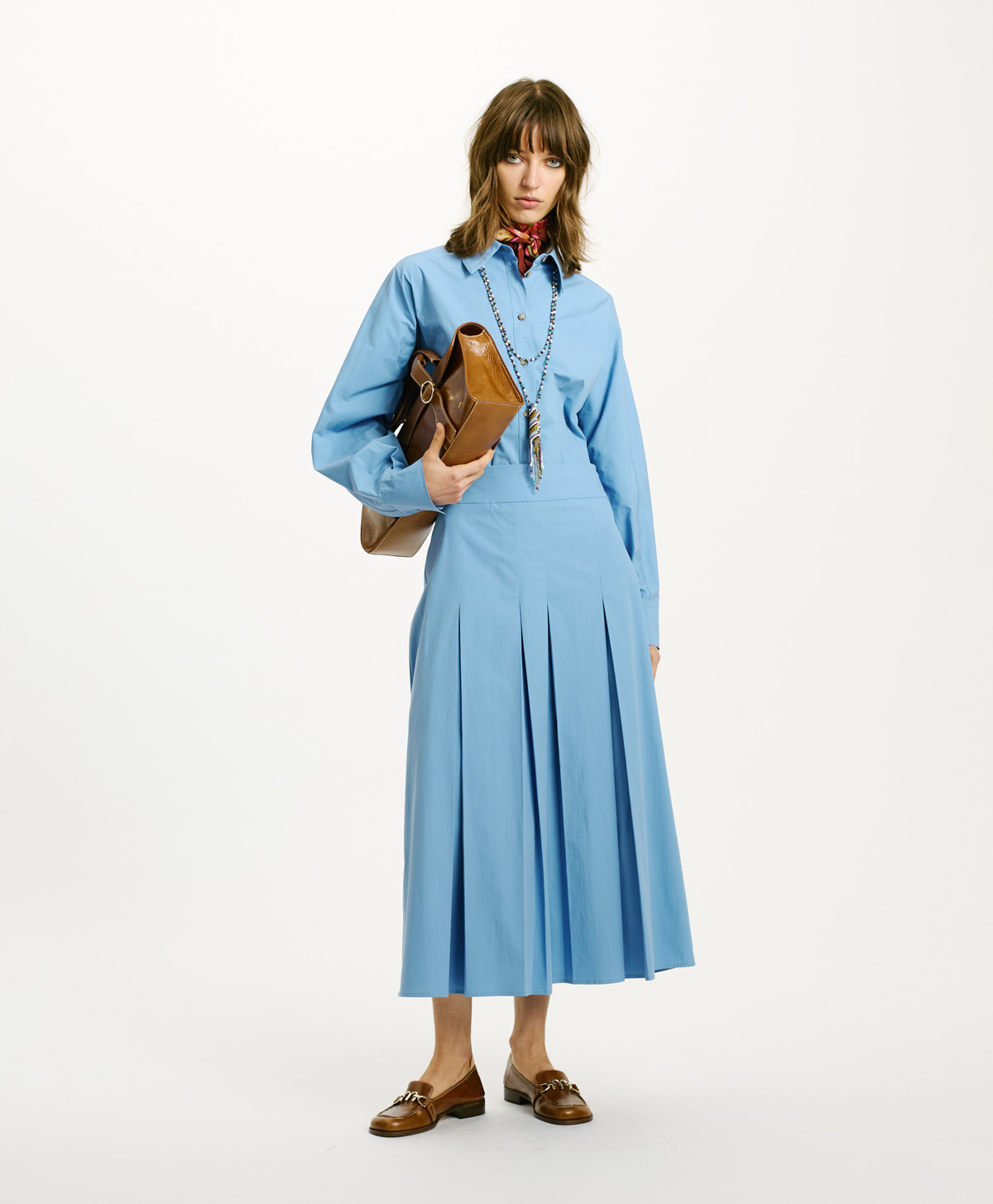 HARUKA SKIRT IN STRETCH POPLIN - SKY BLUE - Clothing - Momonì