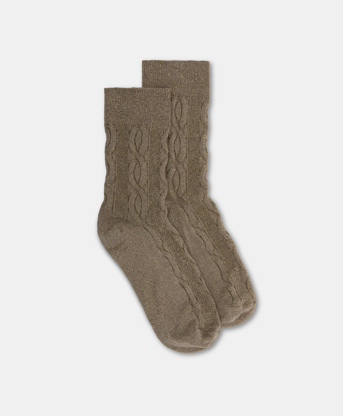 NINFEA CABLE PATTERN LUREX SOCKS - HAZELNUT - Shoes and accessories - Momonì