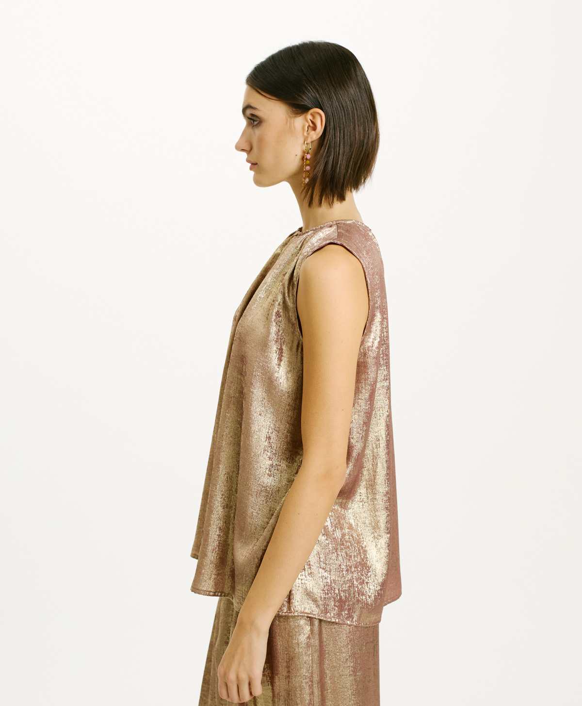 CRIS TOP IN FLUID LAMINATED FABRIC - MAUVE - Momonì