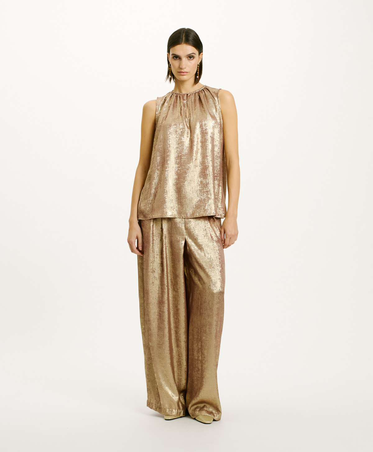 CRIS TOP IN FLUID LAMINATED FABRIC - MAUVE - Momonì