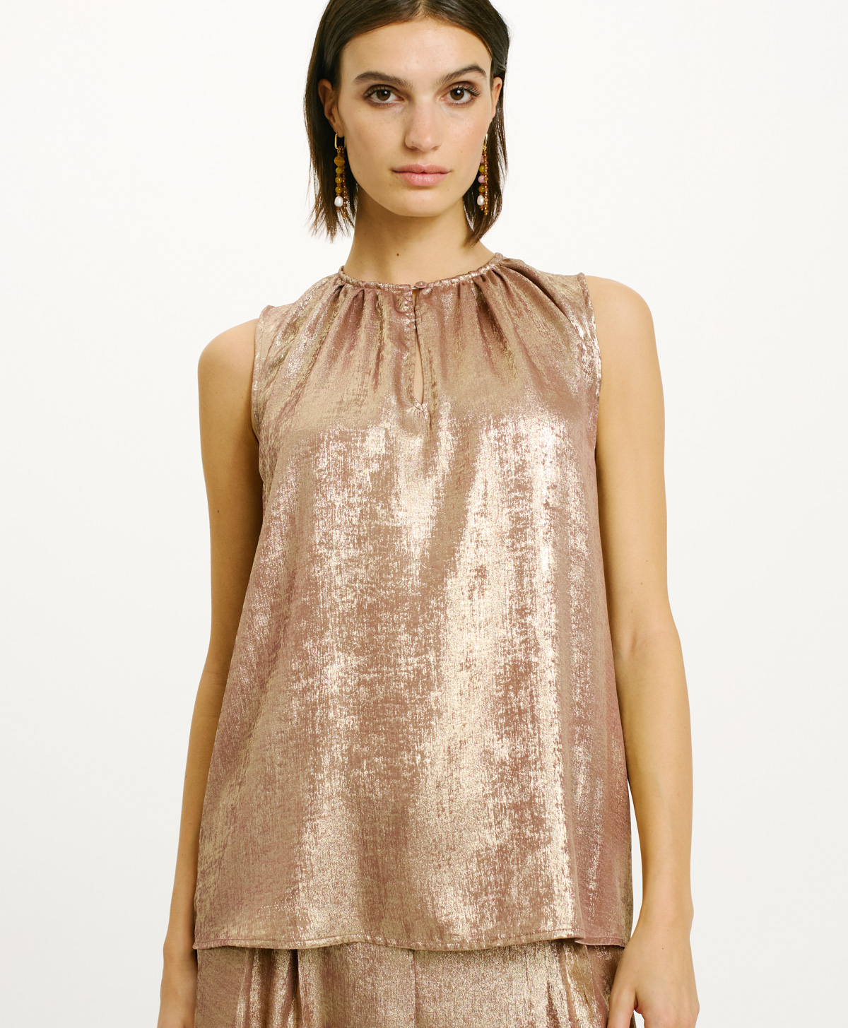 CRIS TOP IN FLUID LAMINATED FABRIC - MAUVE - Momonì
