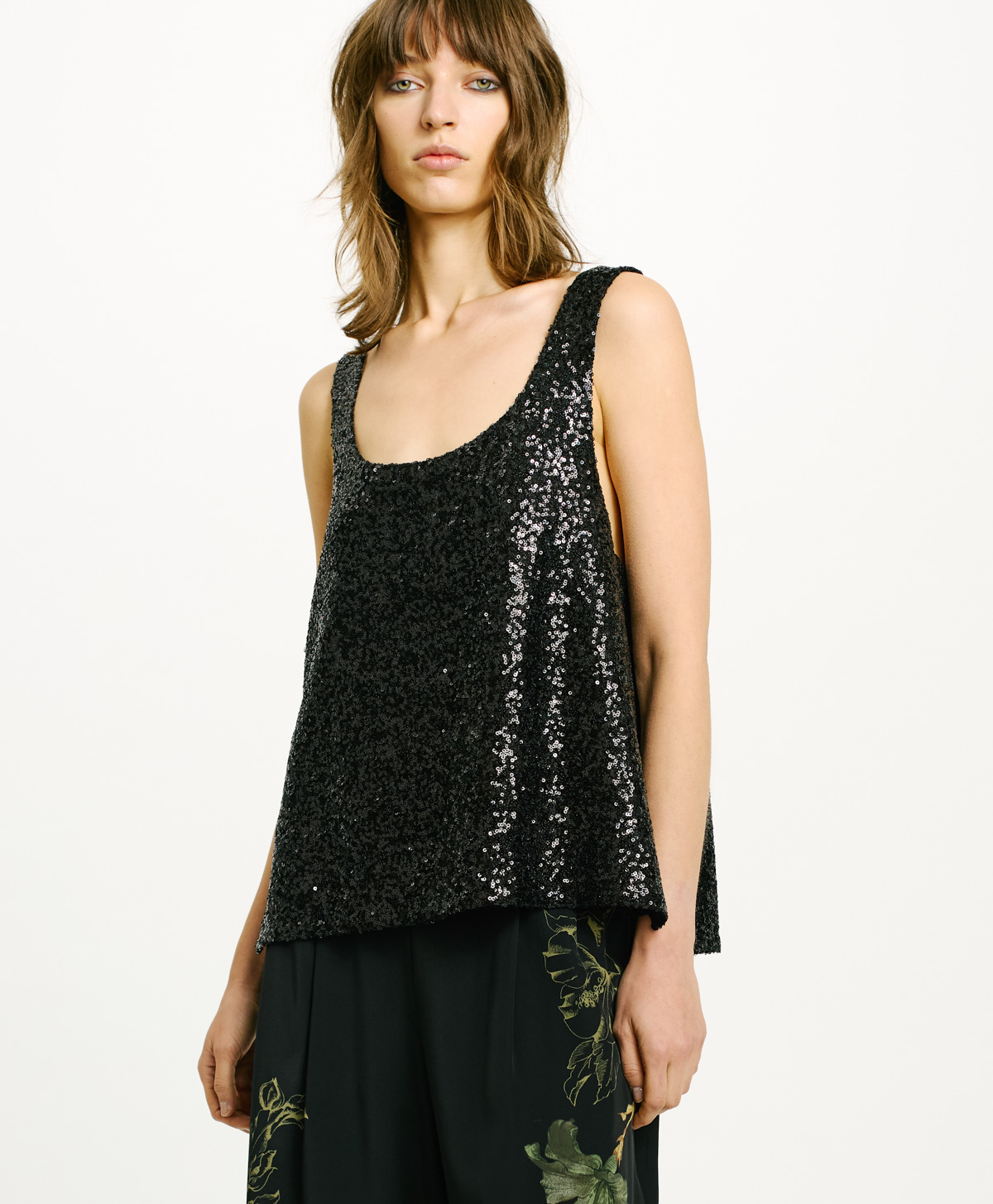 HELICONIA TOP IN SEQUINS - BLACK - Clothing - Momonì
