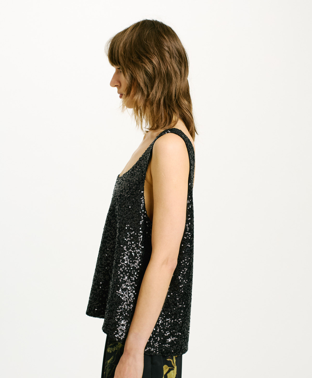 HELICONIA TOP IN SEQUINS - BLACK - Momonì