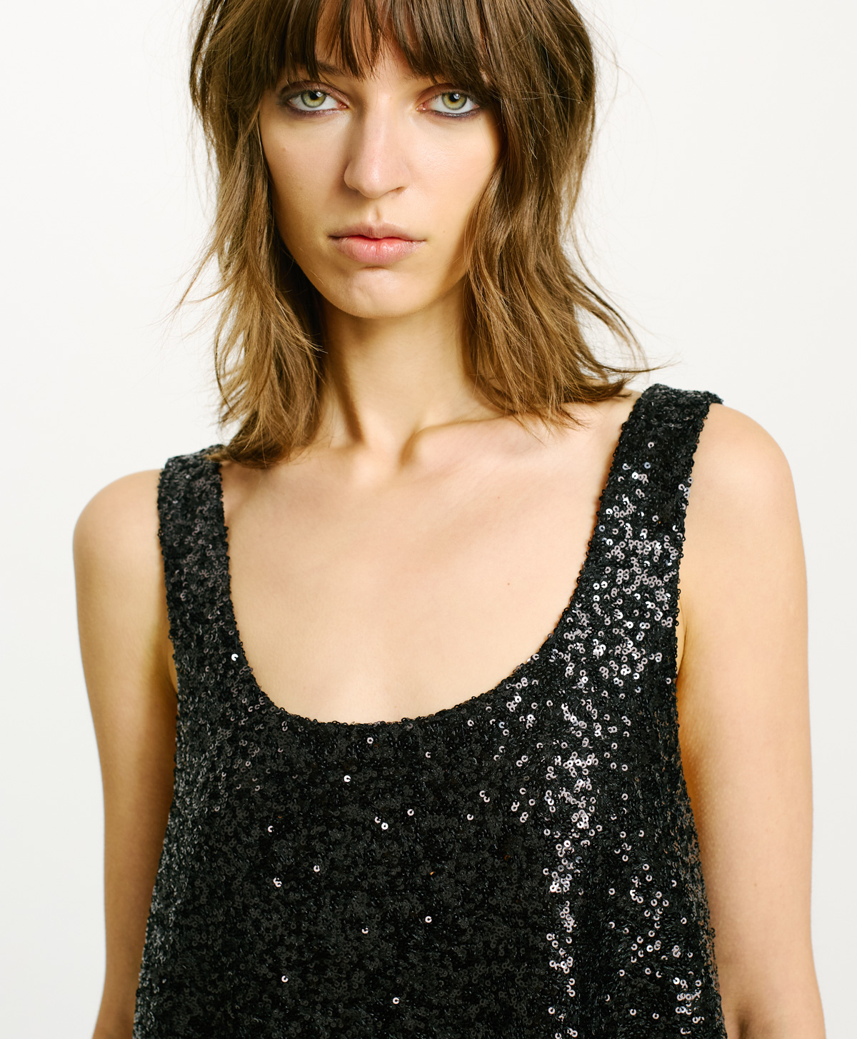 HELICONIA TOP IN SEQUINS - BLACK - Momonì