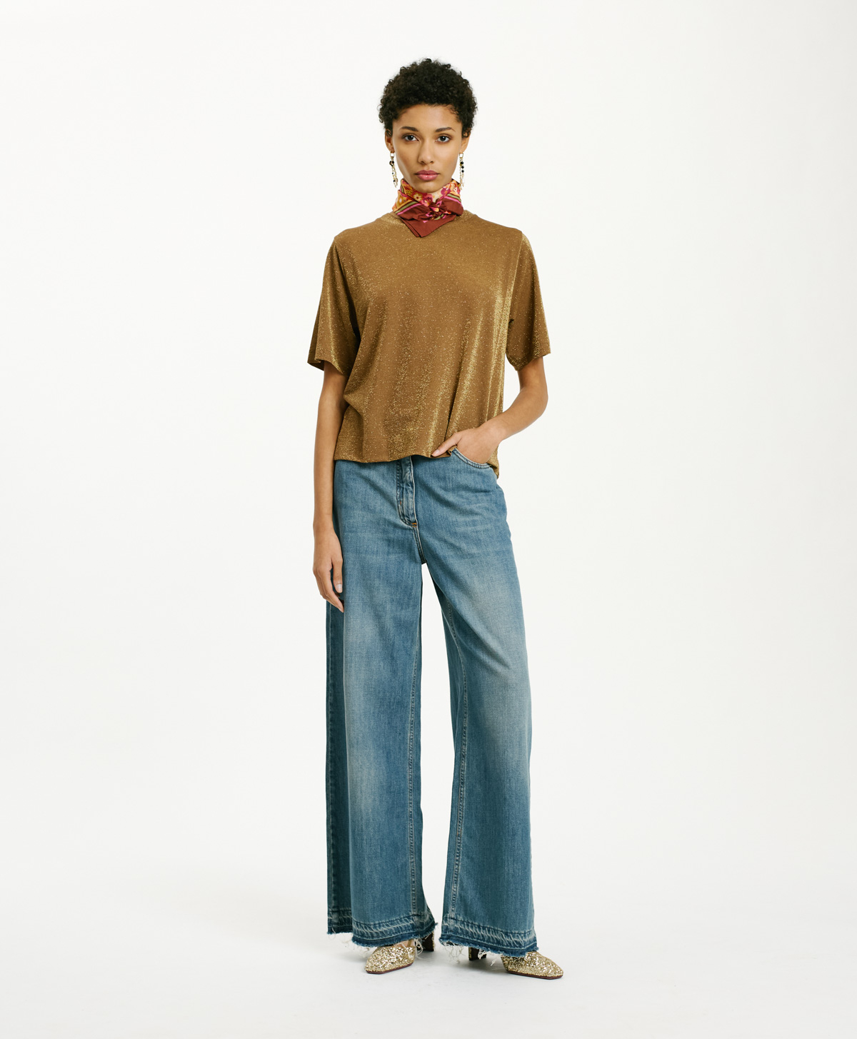 IORA T-SHIRT IN JERSEY LUREX - CIGAR BROWN - Clothing - Momonì