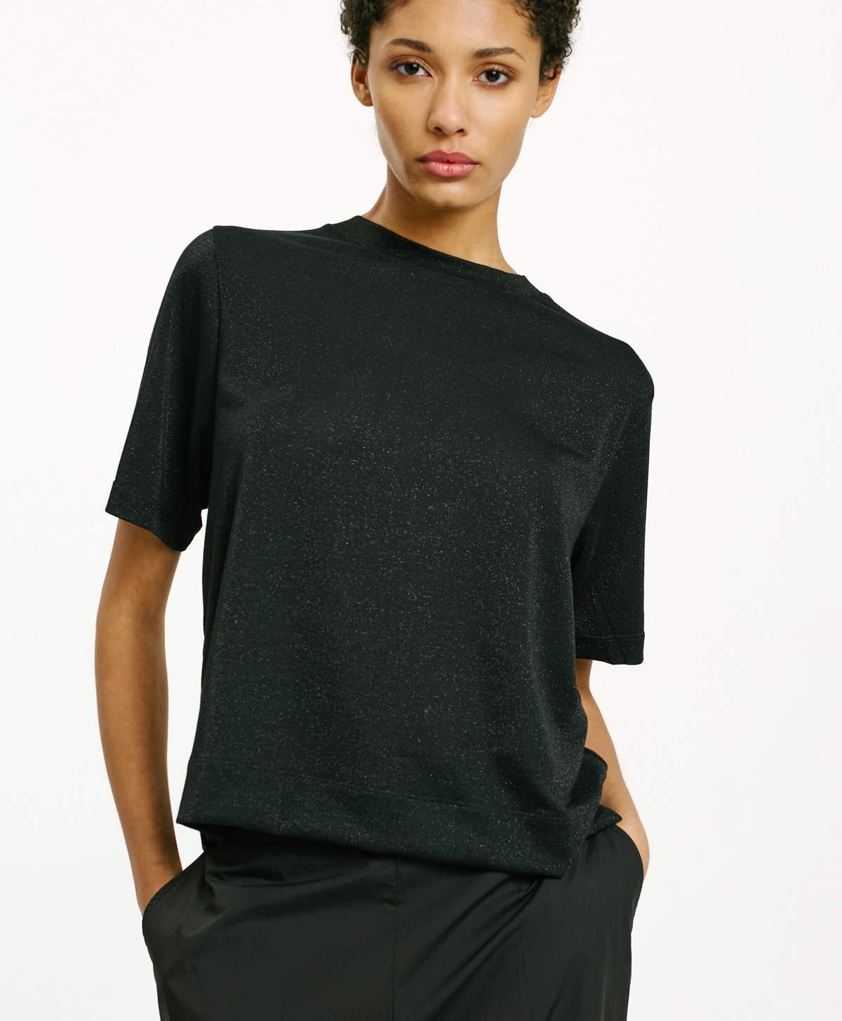 IORA T-SHIRT IN JERSEY LUREX - BLACK - Clothing - Momonì