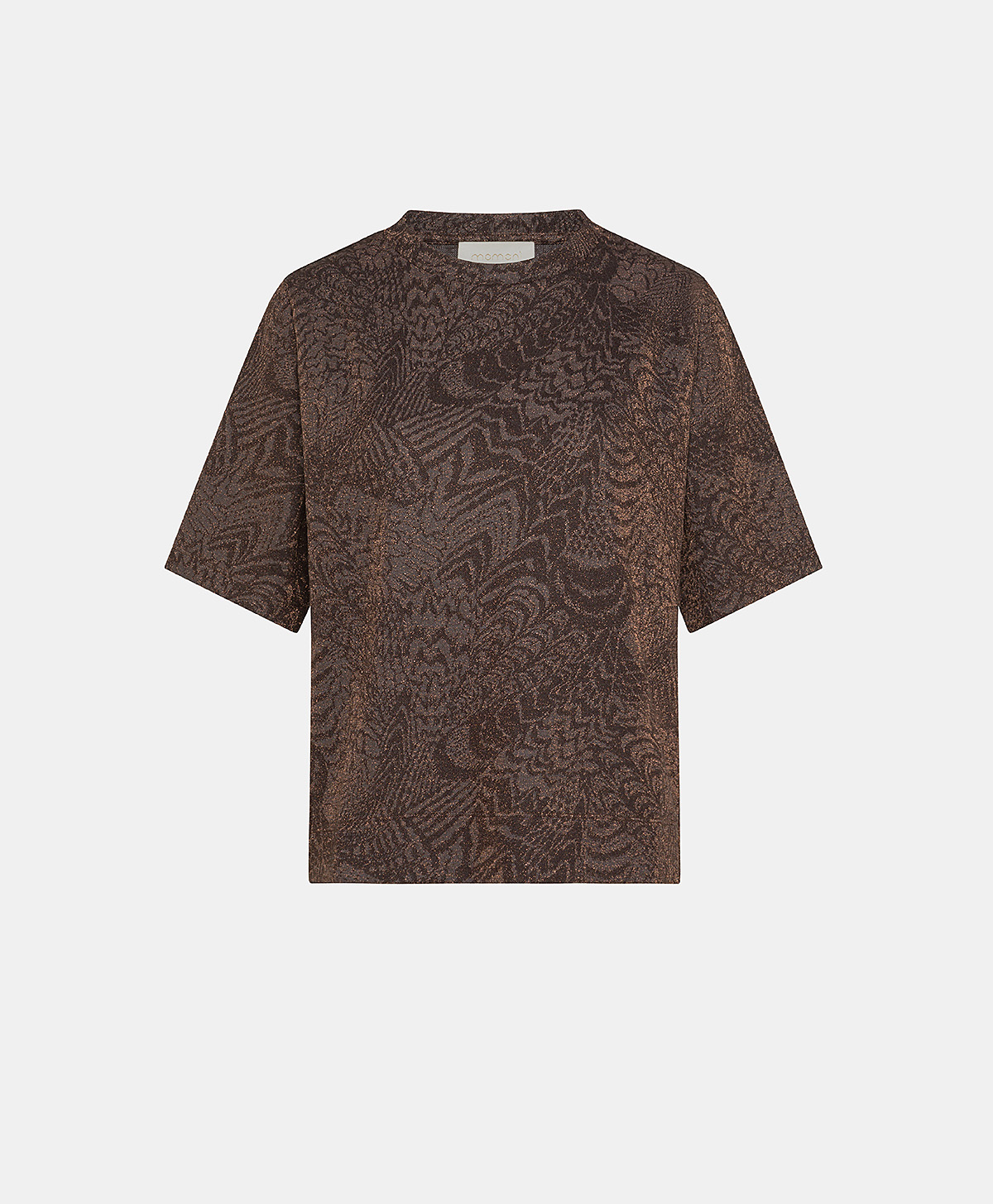 IORA T-SHIRT IN JACQUARD JERSEY WITH LUREX - CHOCOLATE/COPPER - Clothing - Momonì