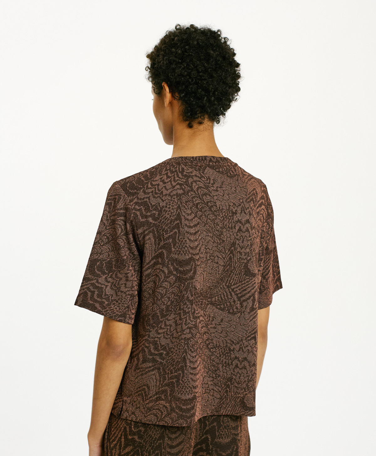 T-SHIRT IORA EN JERSEY LUREX EN JACQUARD - CHOCOLAT/CUIVRE - Momonì