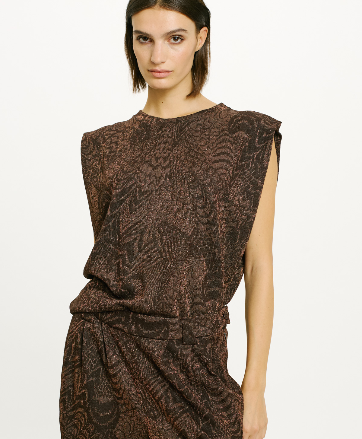 ENNA T-SHIRT IN JACQUARD JERSEY WITH LUREX - CHOCOLATE/COPPER - Momonì